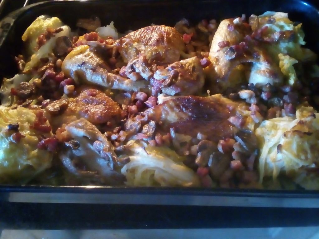Faraona con Verza e Funghi